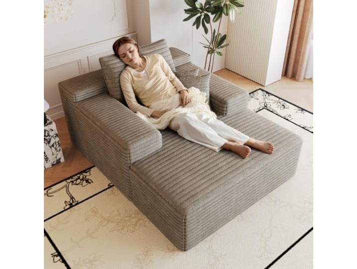 I0I&I0I Cord-Sofa, Tiefes Sitzdesign Mit Chaiselongue Für Wohnzimmer Schlafzimmer Boneless Modularsofa Aus Cord Mit Schaumstoff Ohne Montage (Camel)