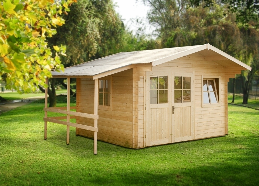 Gartenhaus 4,16 x 3,9 Meter (inkl. Dach) | Naturbelassen | Schleppdach | 28 mm Blockbohlen