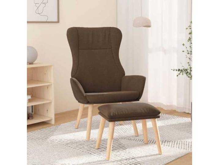 YUTAASU Relax Chair with Ottoman Brown Fabric Solid Rubberwood Legs, Metal Frame, Breathable Fabric, Footrest Included