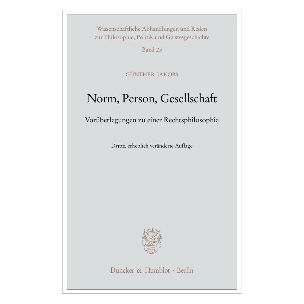 Duncker & Humblot Norm, Person, Gesellschaft. (Deutsch, Softcover, Günther Jakobs) (55195831)