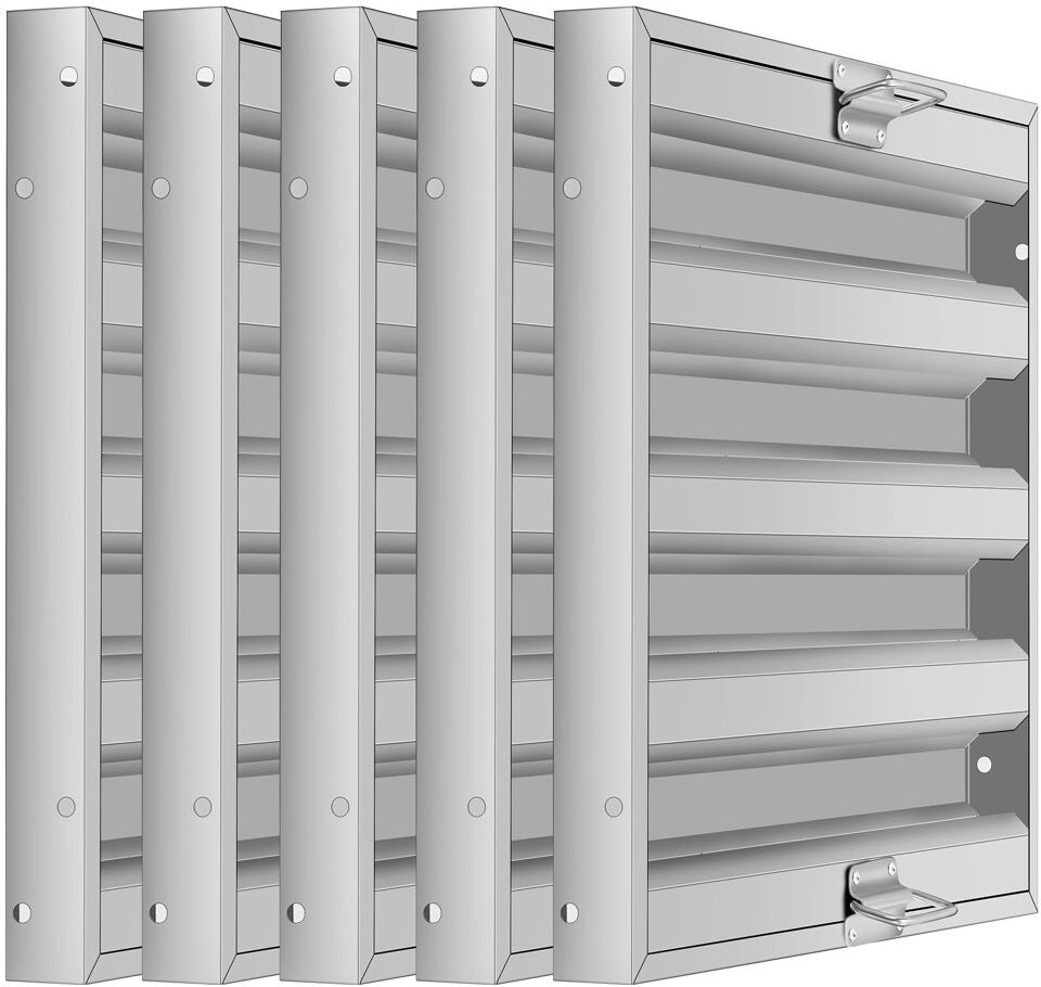idealhouse 5PCS Commercial Range Hood Baffle Grease Filter, 430 Stainless Steel, 4-Groove Design, Vertical Mount, Dishwasher Safe Restaurant Vent Filter Stainless Steel 50x50x5cm