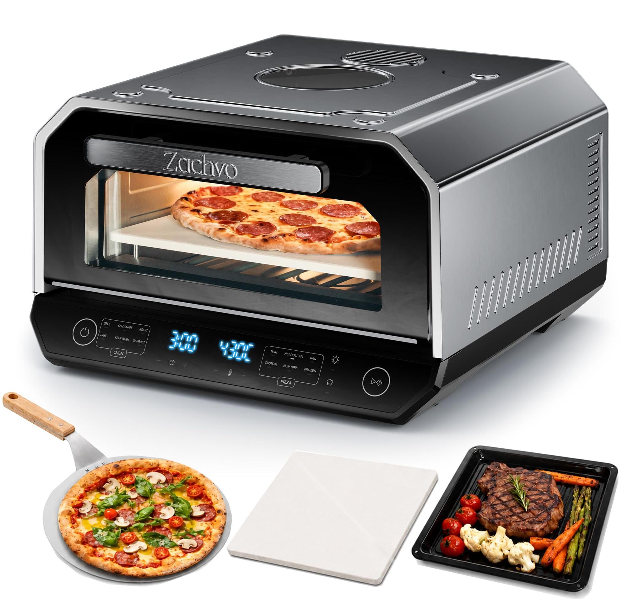 ZACHVO Elektrischer Pizzaofen 450 °C mit Sichtfenster & Innenbeleuchtung