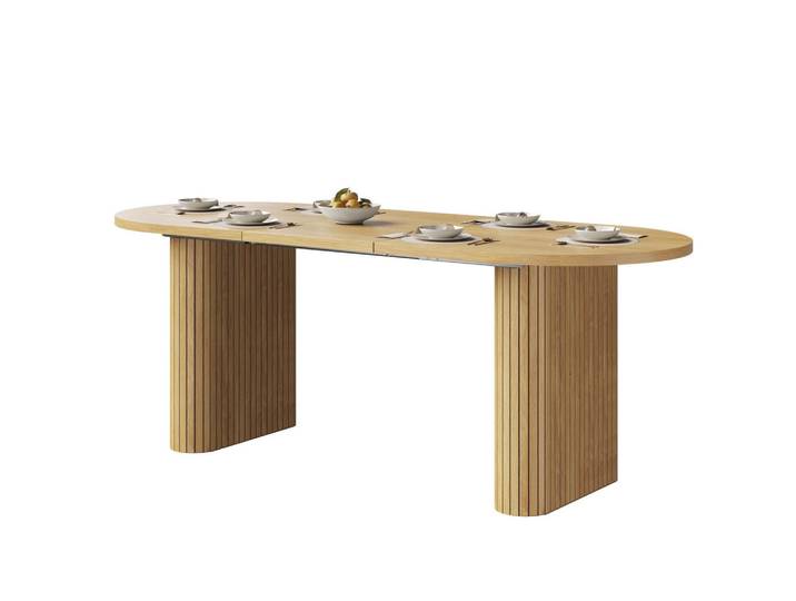 Flieks Esstisch Ausziehbar 120-160Cm Oval Holzstruktur Natur, Naturfarben, Metall, 120x75.5x80 cm, Esszimmer, Esstische