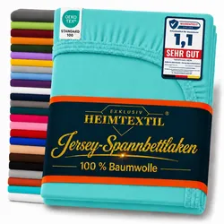 EXKLUSIV HEIMTEXTIL Jersey Spannbettlaken 90 x 200 cm Türkis 100% Baumwolle Öko - Tex Zertifiziert Bed-Sheet Bettlaken Spannbetttuch