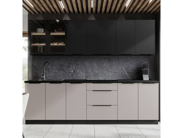 Cuisine complète moderne beige et noir 260cm MAO