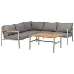 Gartenecksofa Cap, Hellgrau/Grau - Aluminium, inkl. Couchtisch & Kissen, 214x214 cm