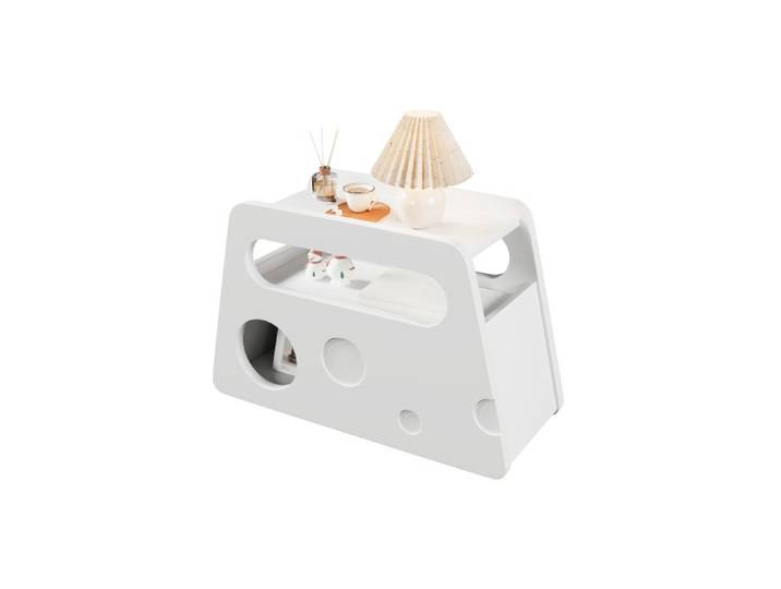 Table d'appoint - Blanche - Design rond - Mobile sur roulettes - Idéale pour petits espaces