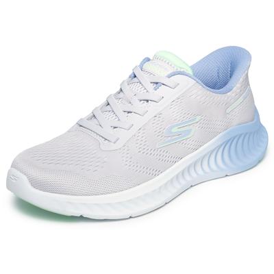 Slip-On Sneaker SKECHERS "GO WALK NOW-KHLOE", Damen, Gr. 40, weiß (hellgrau), Textil, Schuhe, Freizeitschuh mit Fersenkissen und Slip-ins Technologie