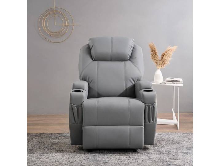 Relaxation électrique avec fauteuil massant inclinable 8 points simili cuir gris 82x97x110 cm