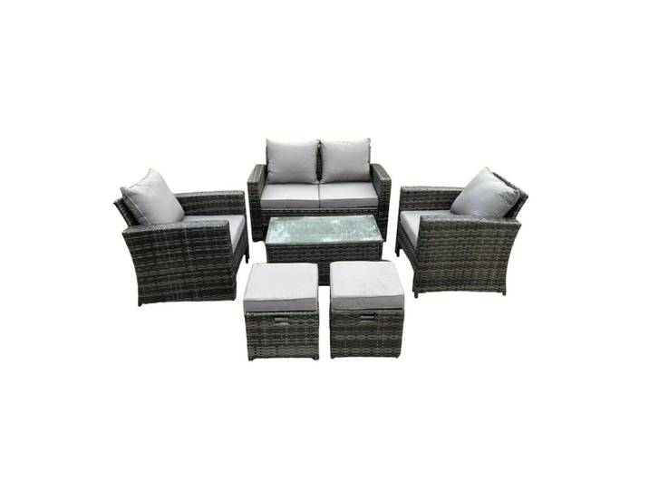 Fimous Gartenmöbel-Set Polyrattan Dunkelgrau 6-Sitzer, Metall, rechteckig, Gartenmöbel, Gartengarnituren, Gartenmöbel-Sets