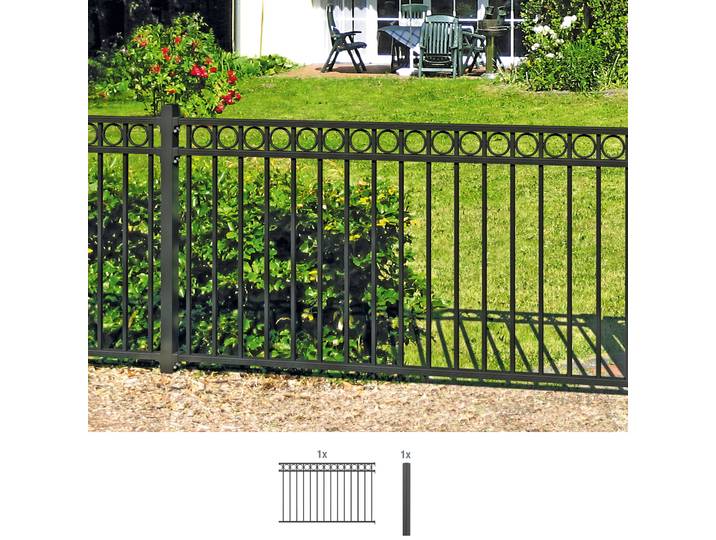 Metallzaun ALBERTS Anbauset Circle , grau, H:120cm, Aluminium, Zaunelemente, Metallzaun, Höhe: 100 und 120 cm, Breite: 200 cm, zum Einbetonieren