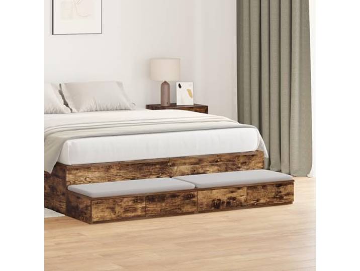 HEFZGDB Nachttisch aus massiver Räuchereiche mit Zwei Schubladen 140x36,5x16,5 cm Holzwerkstoff modernes Design funktionaler Stauraum langlebig schlankes rechteckiges Format