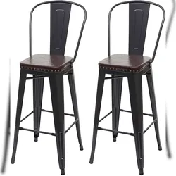 Décoshop26 - 2 Barhocker aus braunem Kunststoff und schwarzem Metall Industriestil hohe Rückenlehne TDB04051
