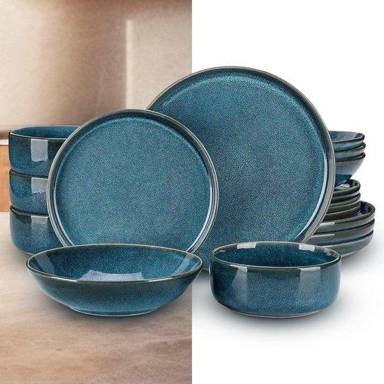 Serviesset, 32-teilig - Teller und Schüsseln - Ideal für Empfänge - Hochwertiges Porzellan - Für 8 Personen - Blau