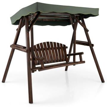 Costway 2-Person Outdoor Wooden Porch Swing with an Adjustable Canopy