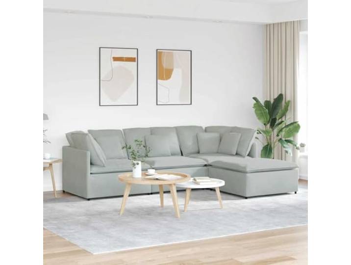 HEFZGDB Modulares Sofa mit Fußhocker in Hellgrau Samt 4-teilige Sitzgruppe für Wohnbereich mit stabilen Metallrahmen und atmungsaktiven Polstern für ultimativen Komfort und Flexible
