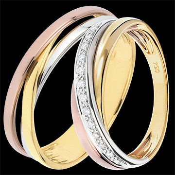 Edenly Saturne Variation Trauring-Duo â€“ Drei Goldarten & Diamanten â€“ 18-kar