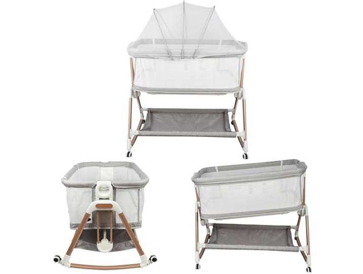 homewell 3 in 1 Babybett, Beistellbett Baby & Stubenwagen, Verstellbarer Co-Sleeper, Höhenverstellung und Einstellung der Neigung der Matratze, 4 Räder mit Bremse