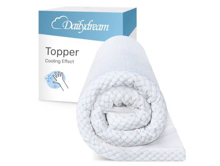 Dailydream Cooling Topper 180x200cm aus Memory Foam, 5 cm hoch Edition Cool Touch, H1/2, kühlende Matratzenauflage für angenehmen Liegekomfort mit Noppen und elastischen Bändern.