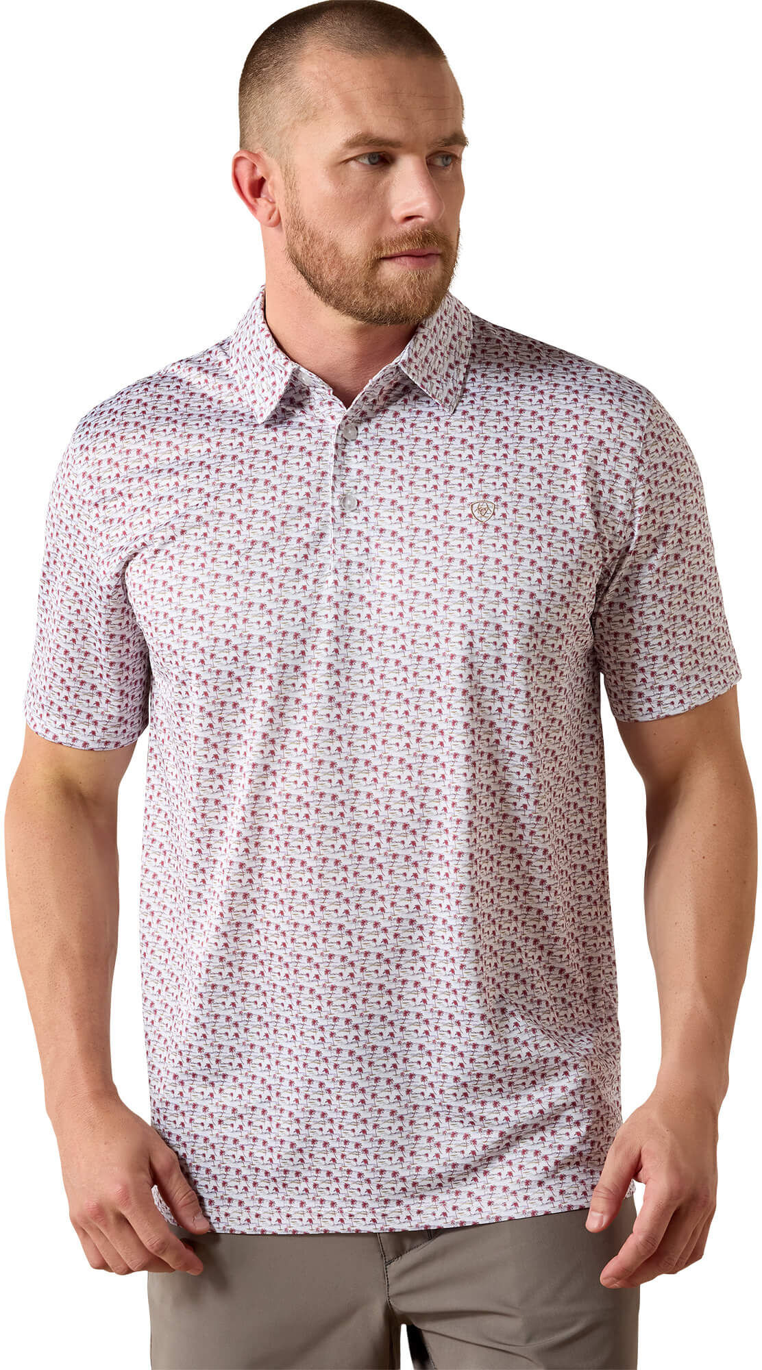 Men's All Over Print Polo Shirt in White Island Mini Print, Size: 2XL by Ariat