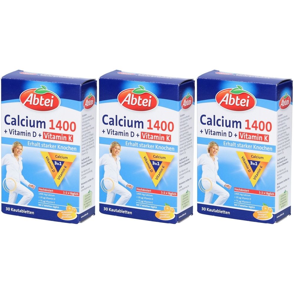 Abtei Calcium 1400+Vitamin D3+K Kautabletten 3x 3x30 St