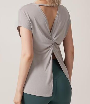 Daily Deals Depot FlexFlow Open Back Yoga Top For Women Loose Fit Workout Shirt & Gym Tee gray m