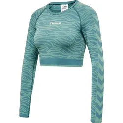 HUMMEL hmlMT SAGA SEAMLESS CROP T-SHIRT LS north atlantic/blue surf melan XL