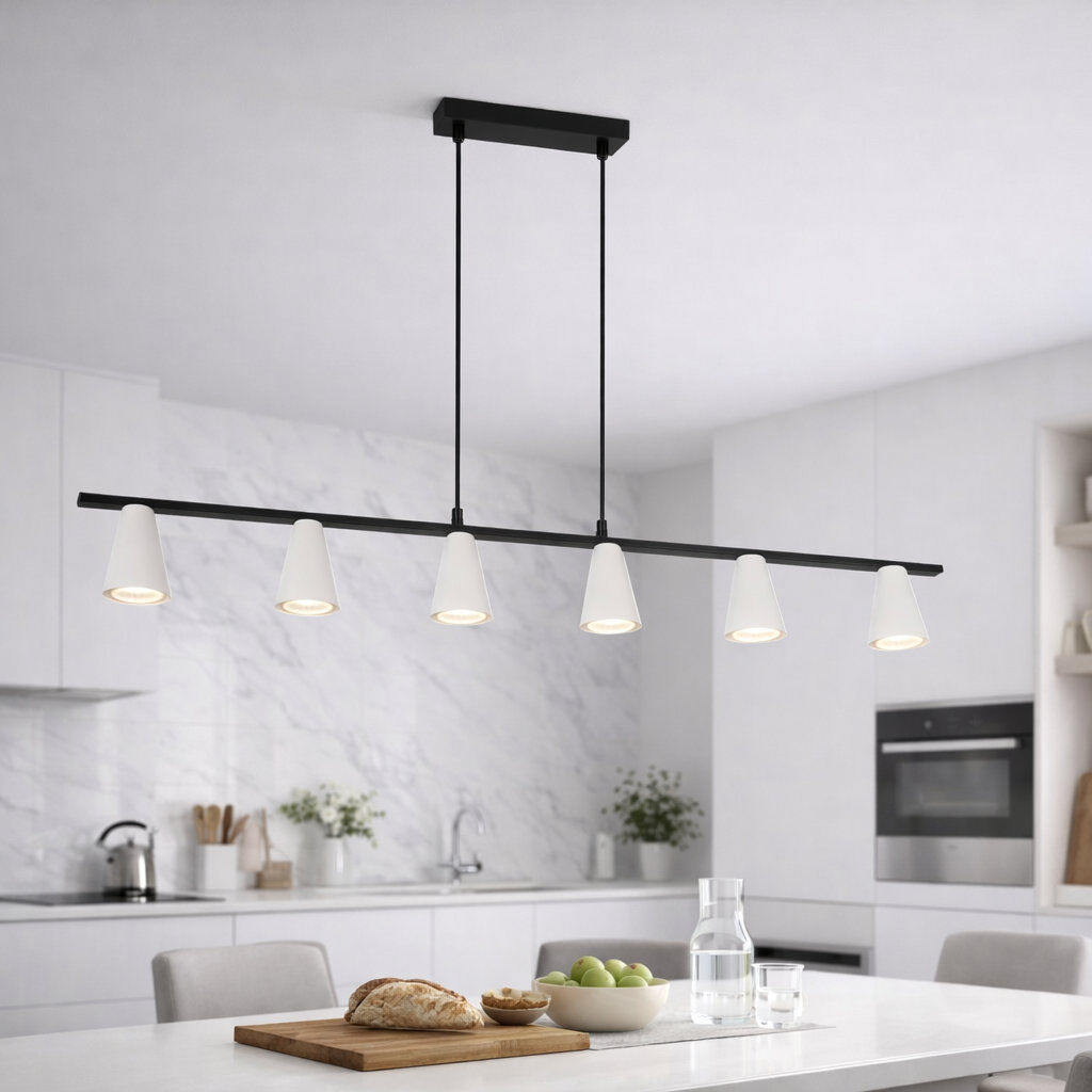 Metro 6 - Light Kitchen Island Pendant GU10 Darald Brushed white 161cm H X 110cm W X 7cm D