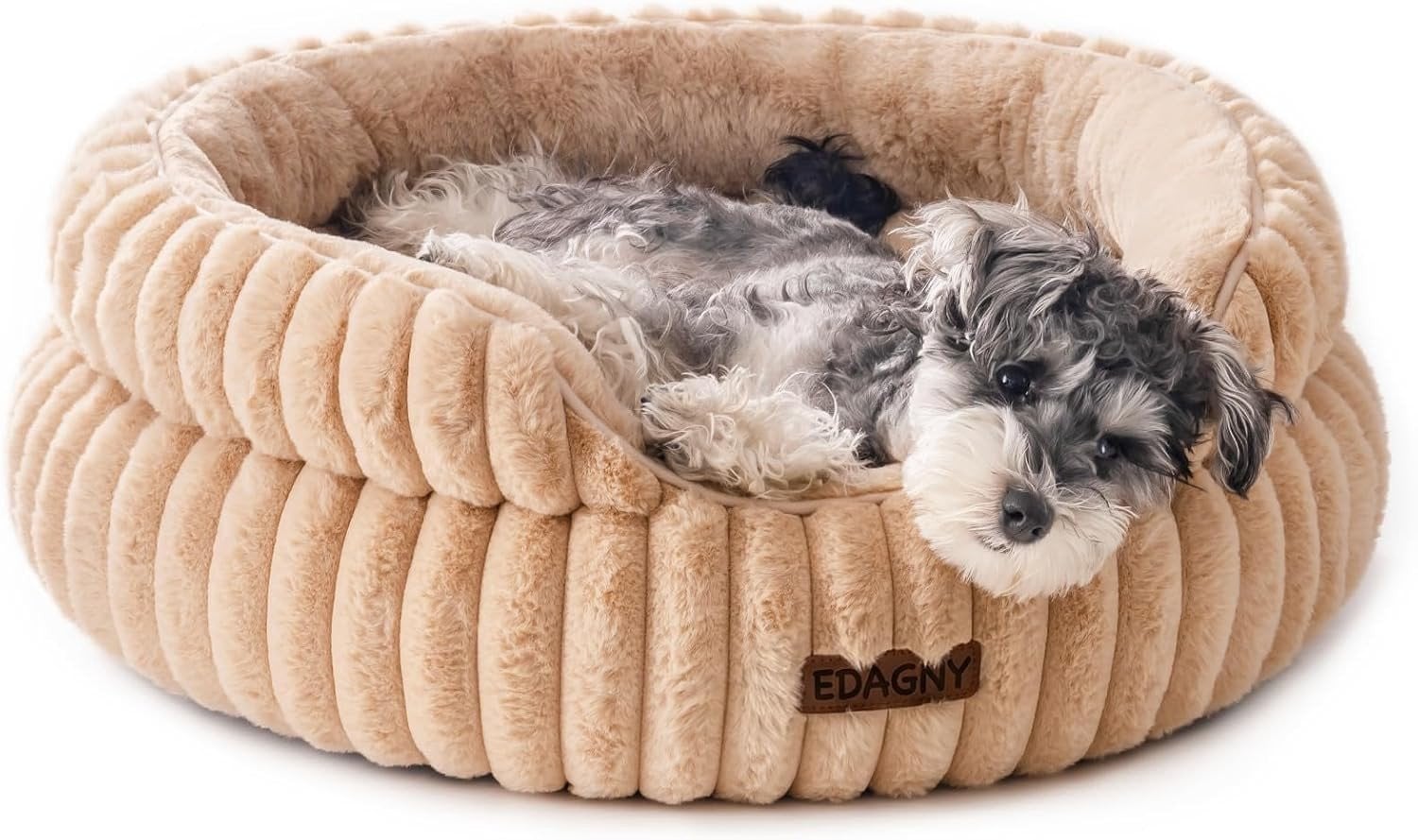 Comfortabel Donut Hondbed voor Kleine en Middelgrote Honden, Fluffy en Schattig in Camel Kleur
