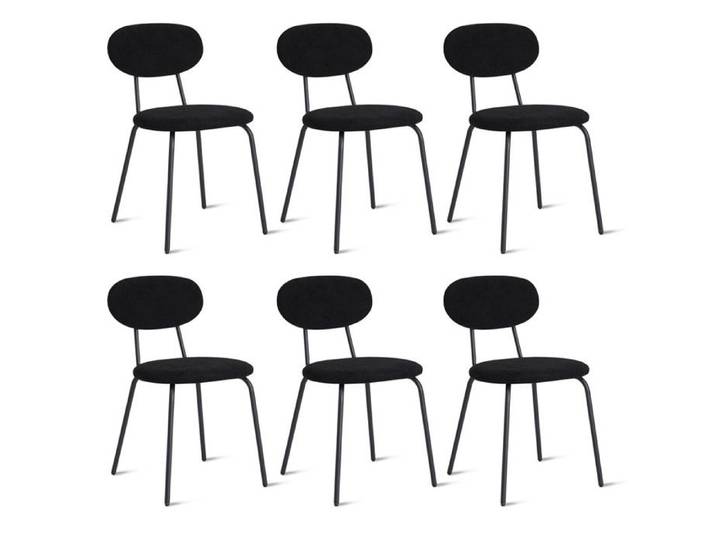 Lot de 6 Chaises - Chaise scandinave - Chaise avec dossier - Dossier ovale arrondi - Pied métal noir - Noir