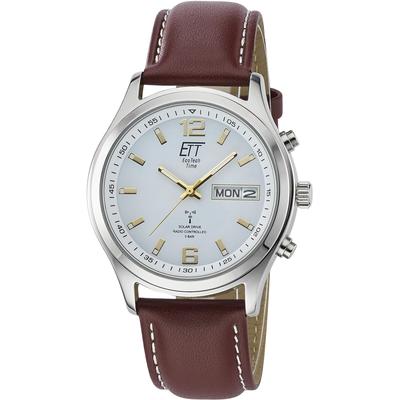 Funkuhr ETT "Gobi", braun, Armbanduhren, Herren, Funkuhr, Armbanduhr, Herrenuhr, Solar, Datum, Lederarmband