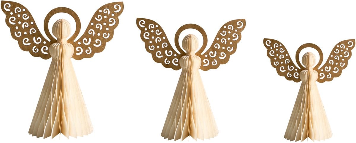 Beliani Eira Set van 3 Kerstfiguren Origami Kerstengelen - Beige - Papier