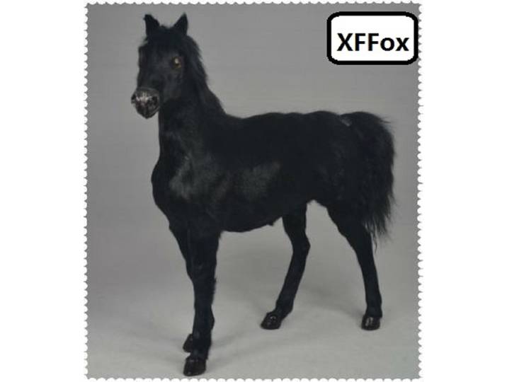 Grand modèle de cheval noir de guerre de la vie réelle, cheval de sang de simulation en plastique et fourrures, cadeau environ 34x36cm, xf1877, 1:6