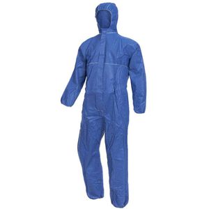 NITRAS Schutzanzug Polysafe Basic II, blau, Größe XL, mit Kapuze, Einweg-Overall, PSA-Kategorie 3 Typ 5/6