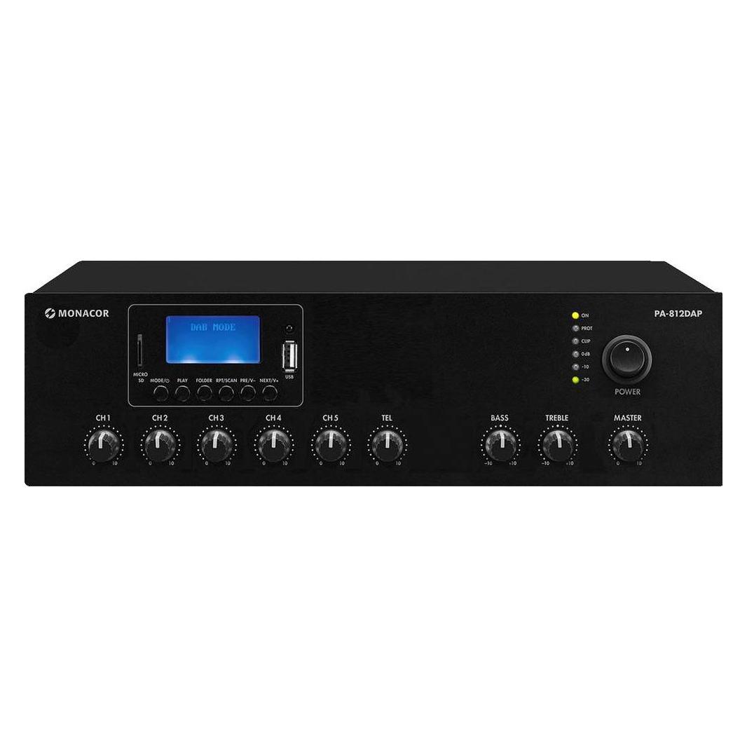 Monacor ELA-Mono-Class-D-Mischverstärker 120 W, MP3, USB/SD, FM, DAB+, BT (PA-812DAP)