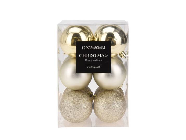 Weihnachtskugel Set 12-teilig 6 cm creme