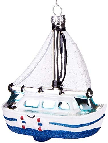 BRUBAKER Witte Zeilboot Handgeblazen Glazen Kerstbal Decoratie - 12 cm