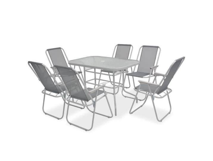 Mobilier à dîner d'extérieur 8 pcs Acier et textilène Gris - SURENHAP - J04460