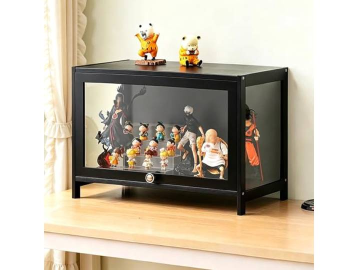 Vitrine, Ausstellungskasten, Puppen, Modelle, Spielzeuge, Sammlerstücke Sammlervitrine Aus Bambusrahmen Mit Transparenten Acryl-Klapptüren,Staubgeschützt UV-Beständig Für Sammelfiguren, Blindboxen