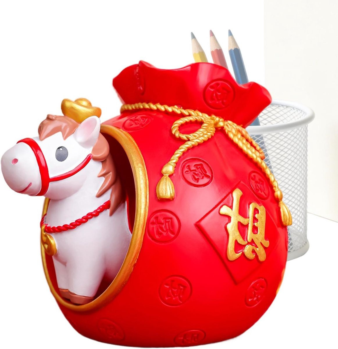 Paard Beeldje Silvester Nieuwjaar Ornament Kastanjebruin 6-7 cm