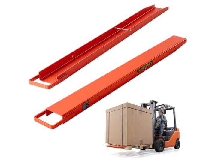 VEVOR Rallonges de Fourches pour Chariot Élévateur 1520x115 mm\, 1 Paire Extensions de Fourches à Palettes pour Charges Lourdes\, avec Boucle de Retenue et Verrouillage Inférieur\, en Acier\, Orange