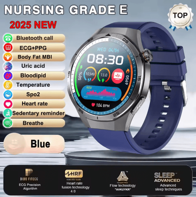 Inspire Picks HealthGuard Pro AI Smartwatch ECG PPG Blood Pressure & Uric Acid Monitor blue iatrology Care Grade