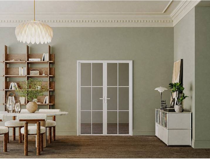 Reversible Innentür mit zwei Flügeln aus Aluminium und rauchigem Sicherheitsglas - 2 x H204 x B73 cm - Weiß SEROTO