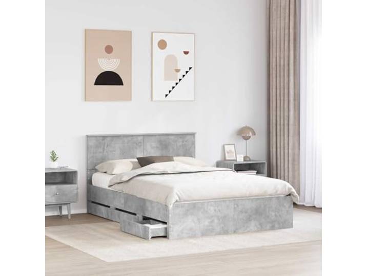 SKTQYQO Doppelbett 160 x 200 zementgrau mit Stauraum Technisches Holz, 6 versteckte Schubladen, fester Lattenrost, pflegeleicht