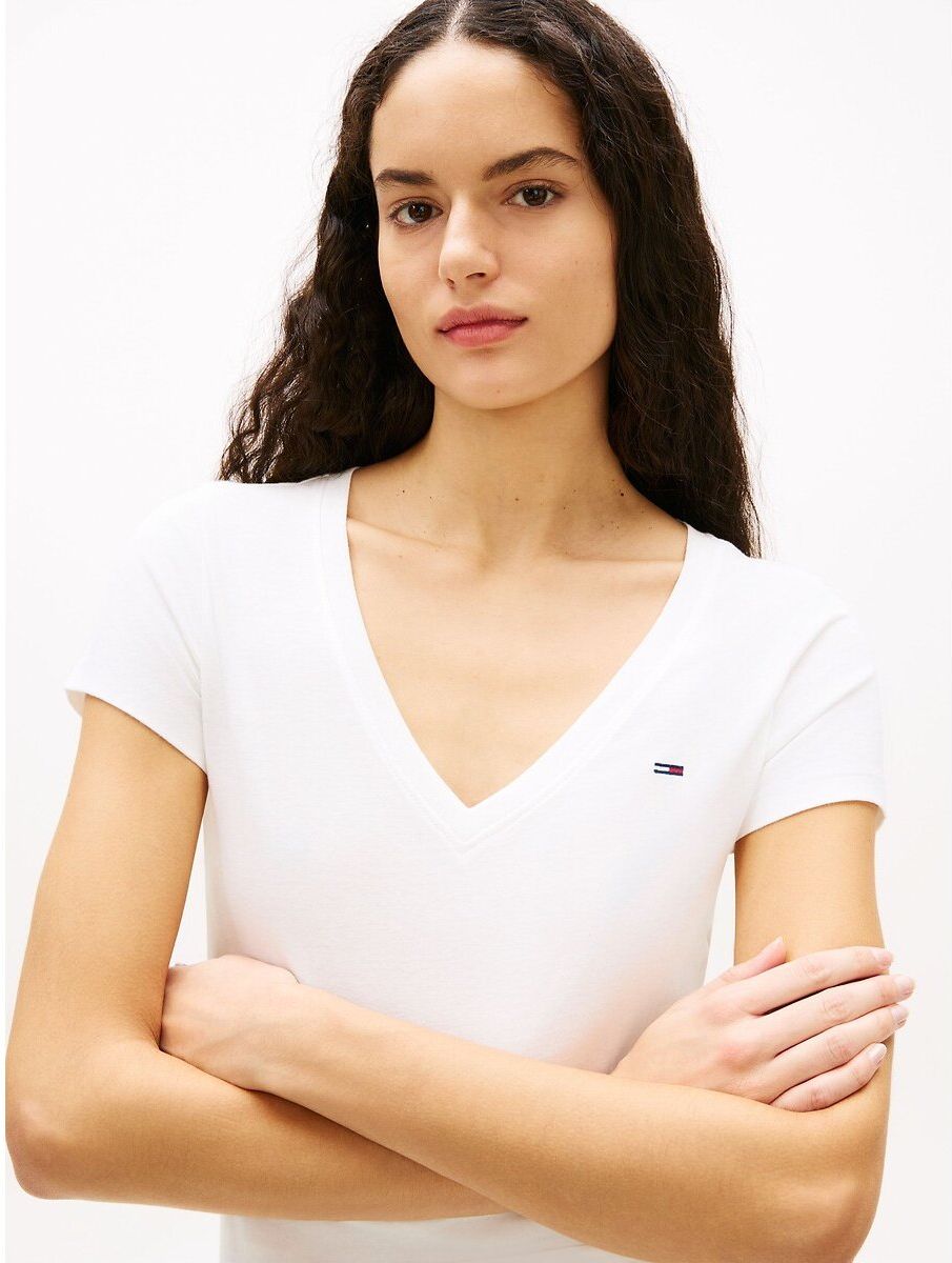 TOMMY JEANS T-shirt col V, manches courtes