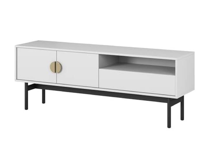 Selsey TV Schrank Board Sideboard Fernsehtisch Fernsehschrank 154 cm Schublade Weiß Stoon