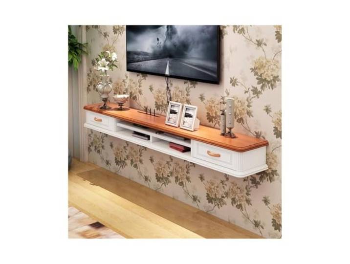 DFHS46JK Multimedia-Möbel Schwimmender TV-Ständer for die Unterhaltung im Wohnzimmer für das Wohnzimmer(Brown and White)