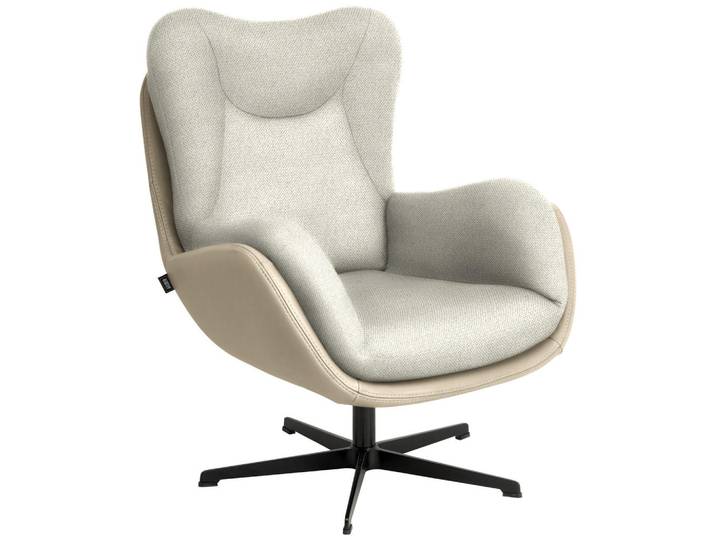 Schöner Wohnen Sessel, Creme, Metall, Echtleder, Nappaleder, 80x97x89 cm, Goldenes M, Lederauswahl, Stoffauswahl, Sitzfläche 360° drehbar, Wohnzimmer, Sessel, Sessel