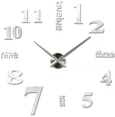 Inspire Select Large 3D DIY Wall Clock Luminous Silent Modern Wall Sticker Clock For Living Room Decor 018 Silver 37 In 3d