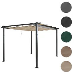 Aluminium Pergola HWC-N93, Gartenpavillon Pavillon Garten, stabiles 8cm-Gestell Schiebedach UV50+ 3x4m ~ creme-beige
